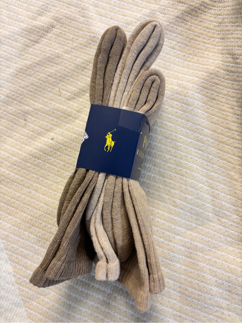 New Polo by Ralph Lauren Men's Beige Crew Socks - 3 Pack Retail $27